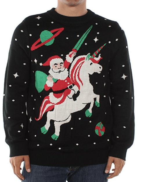 santa riding a unicorn ugly sweater